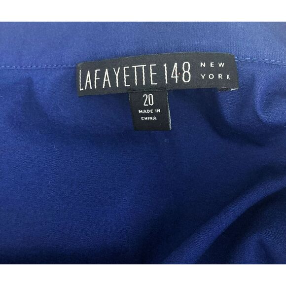 Lafayette 148 New York Blouse 20 Pintuck 3/4 Sleeve Button Down Navy Blue - Picture 14 of 14